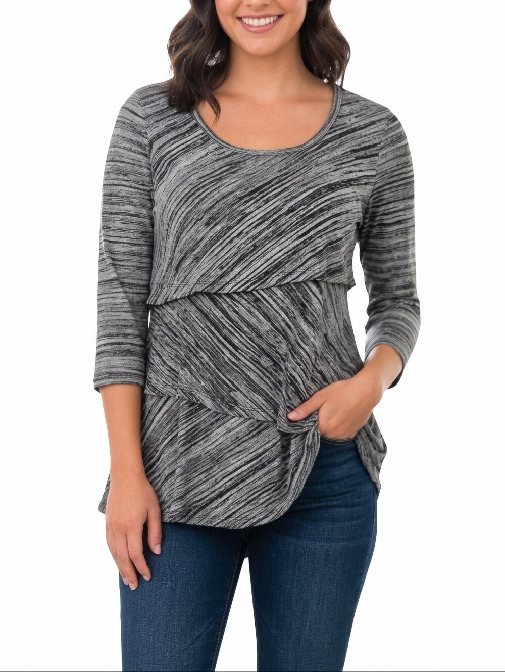 Dressbarn Women's Grey Layered Shirt Blouse Size Petite Small
